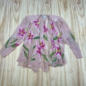 Yolanda Lorente Hand Painted Silk Kimono M Medium Pink Floral